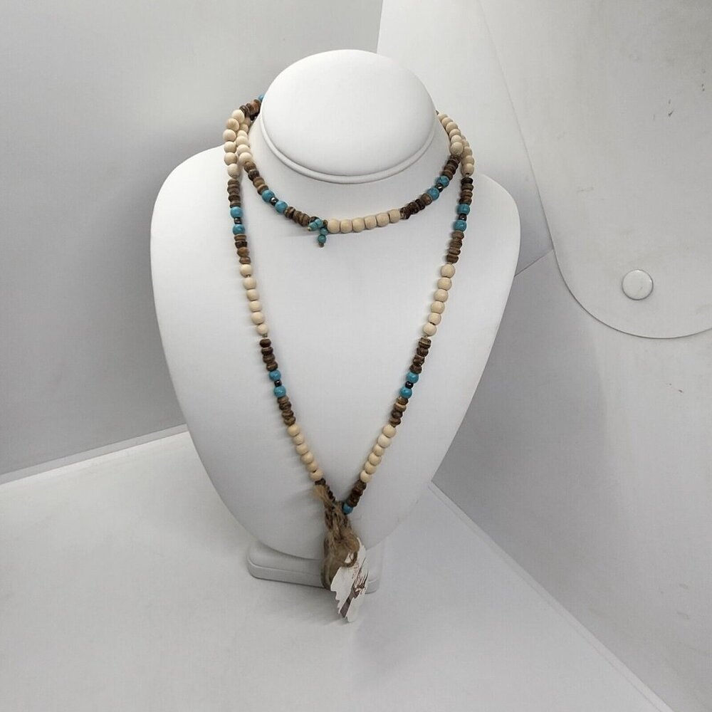 Nwt Lucky Antler Wood‎ And Turquoise Necklace